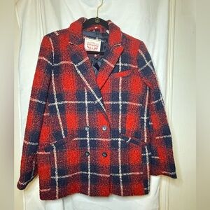 NWOT Levi Strauss & Co Red Blue Plaid Double Breasted Winter Jacket Size S